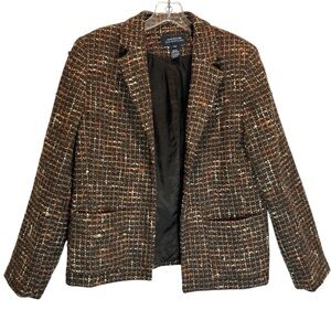 VTG Jones of New York Signature Brown Wool Blend Textured Tweed Jacket - Size 12